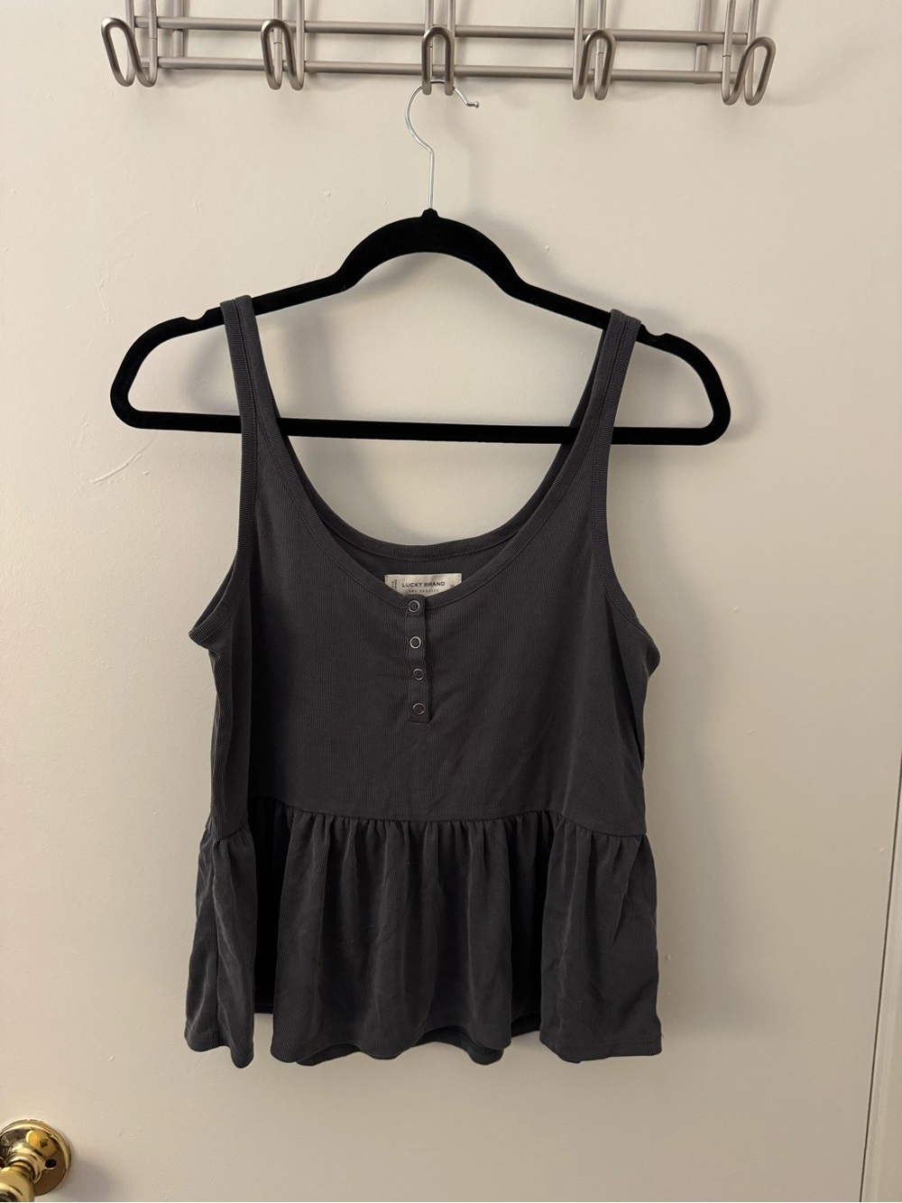 Lucky Brand Charcoal Scoop Neck Peplum Tank